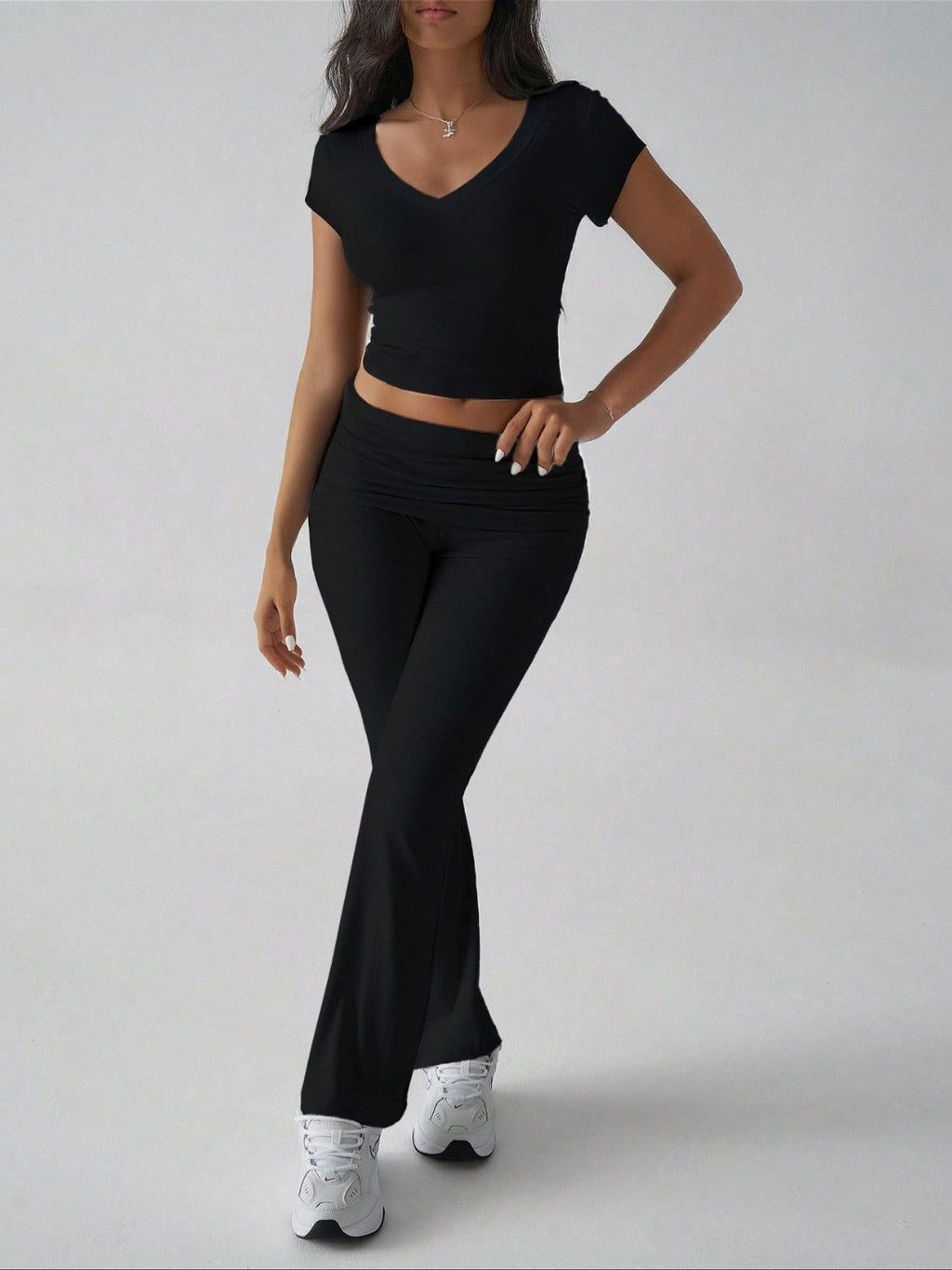 Devine V-Neck Top and Bootcut Leggings Set