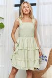 ADORA Smocked Ruffled Wide Strap Mini Dress - felvior