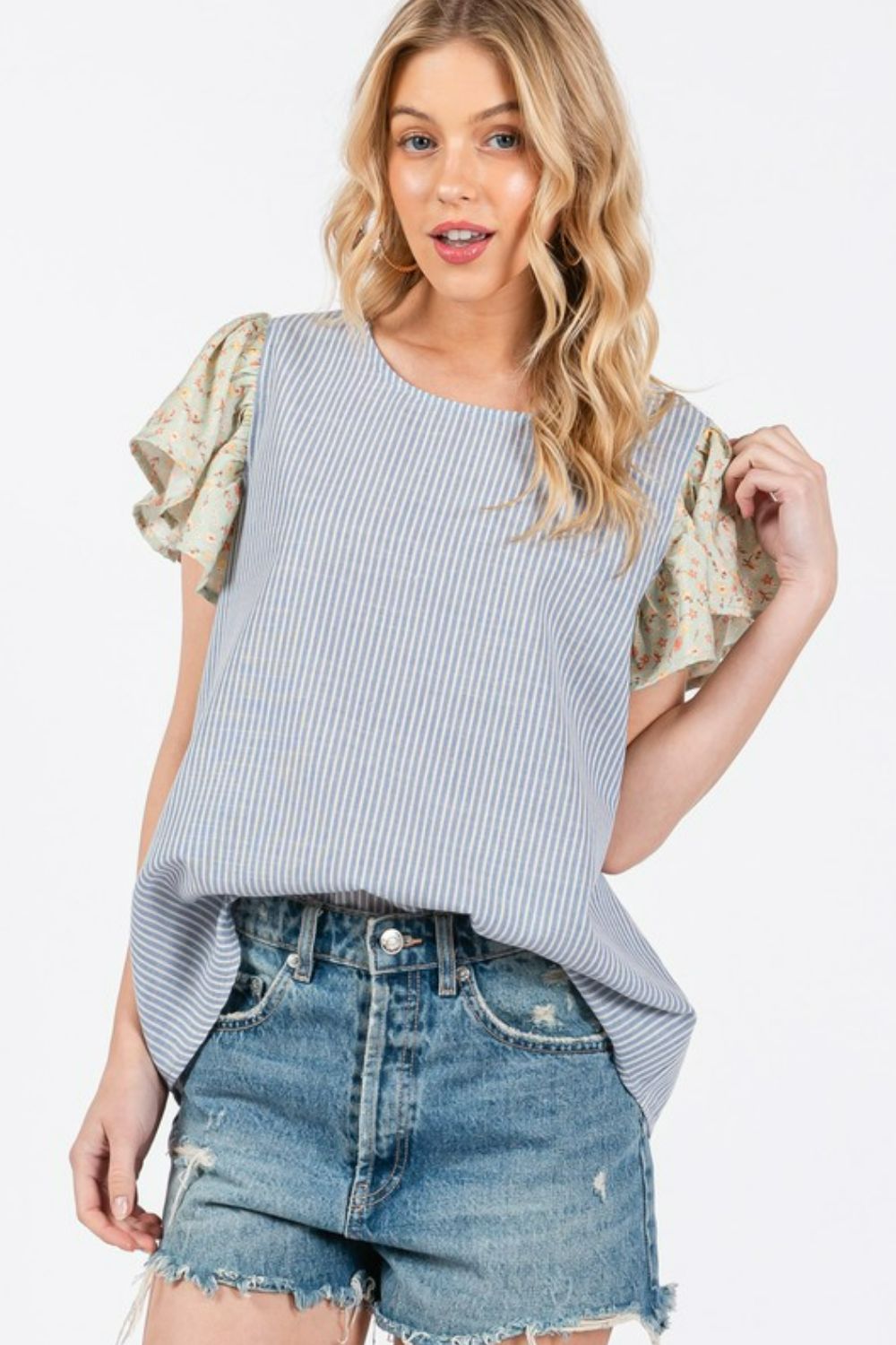 Ces Femme Round Neck Floral Short Sleeve Top - felvior