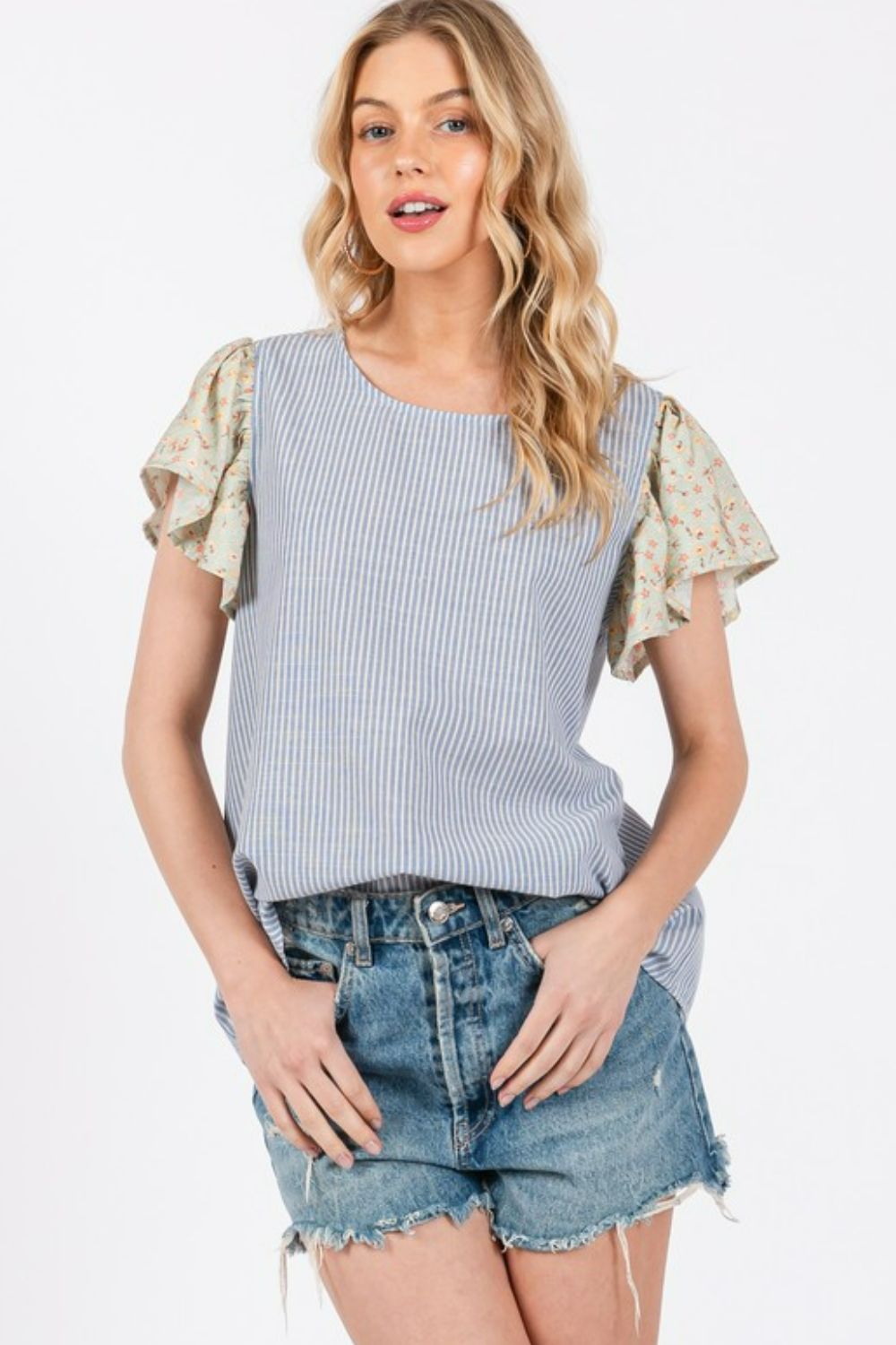 Ces Femme Round Neck Floral Short Sleeve Top - felvior