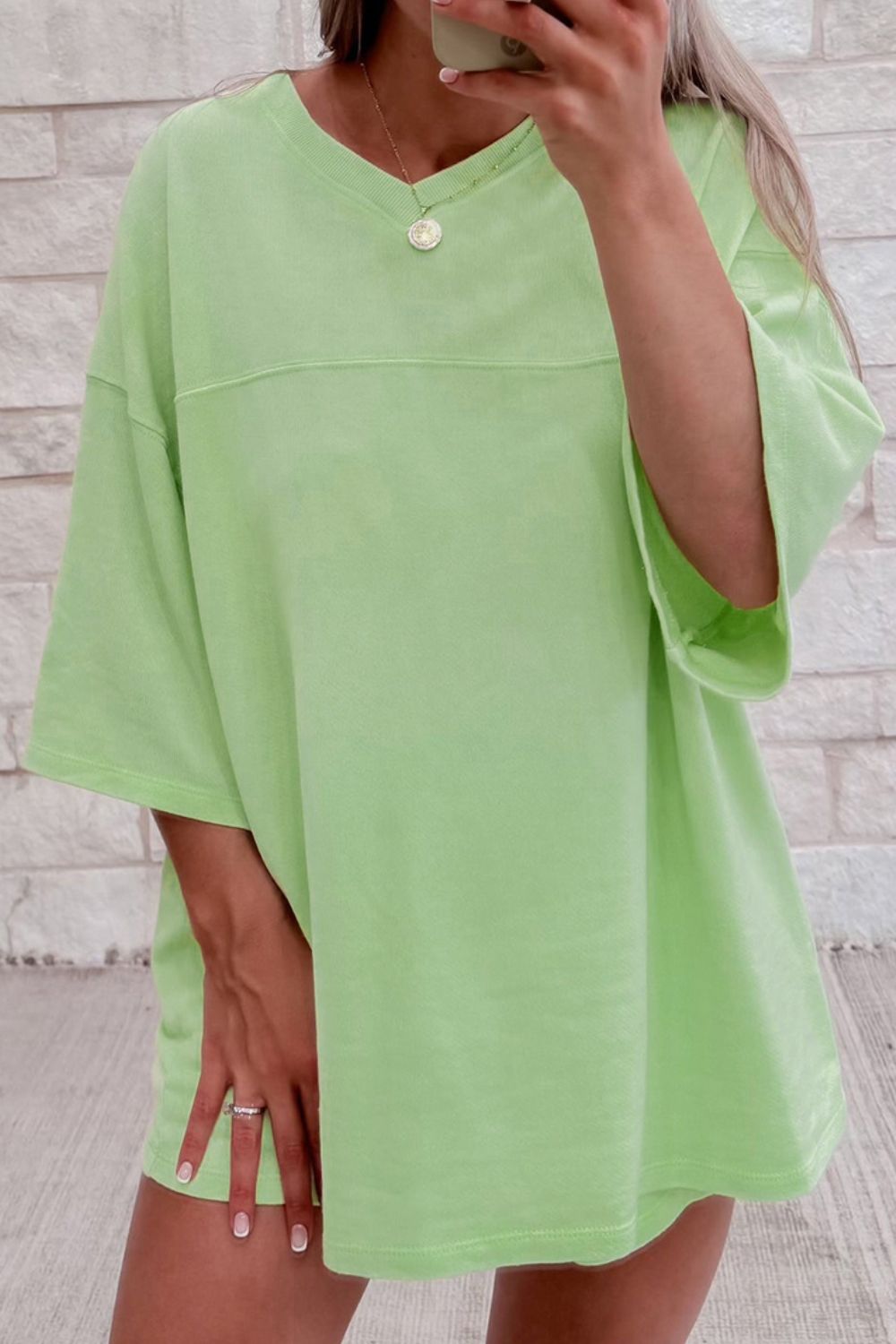 Loose V Neck Half Sleeve Tee and Drawstring Shorts Plus Size