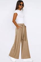 Tied Pocketed Wide Leg Pants