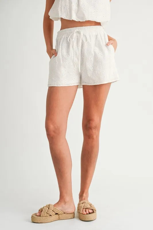 MABLE Eyelet Bubble Hem Sleeveless Top and Shorts Set