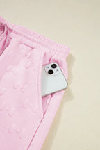 Bow Jacquard Ruffle Cap Sleeve Top and Shorts Set