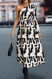 Printed One-Shoulder Tie Waist Dress - felvior