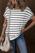 Striped Short Sleeve Knit Top