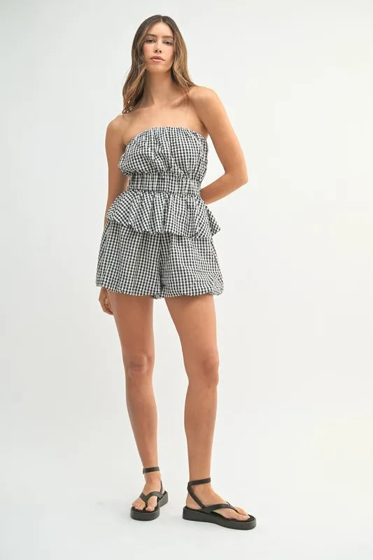 MABLE Gingham Tube Top and Shorts Set - felvior