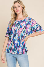 BOMBOM Lightweight Contrast Round Neck Short Sleeve T-Shirt