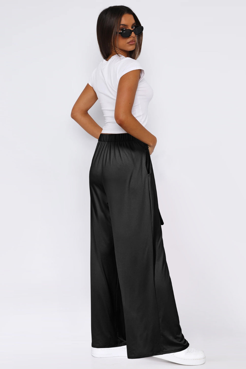Tied Pocketed Wide Leg Pants
