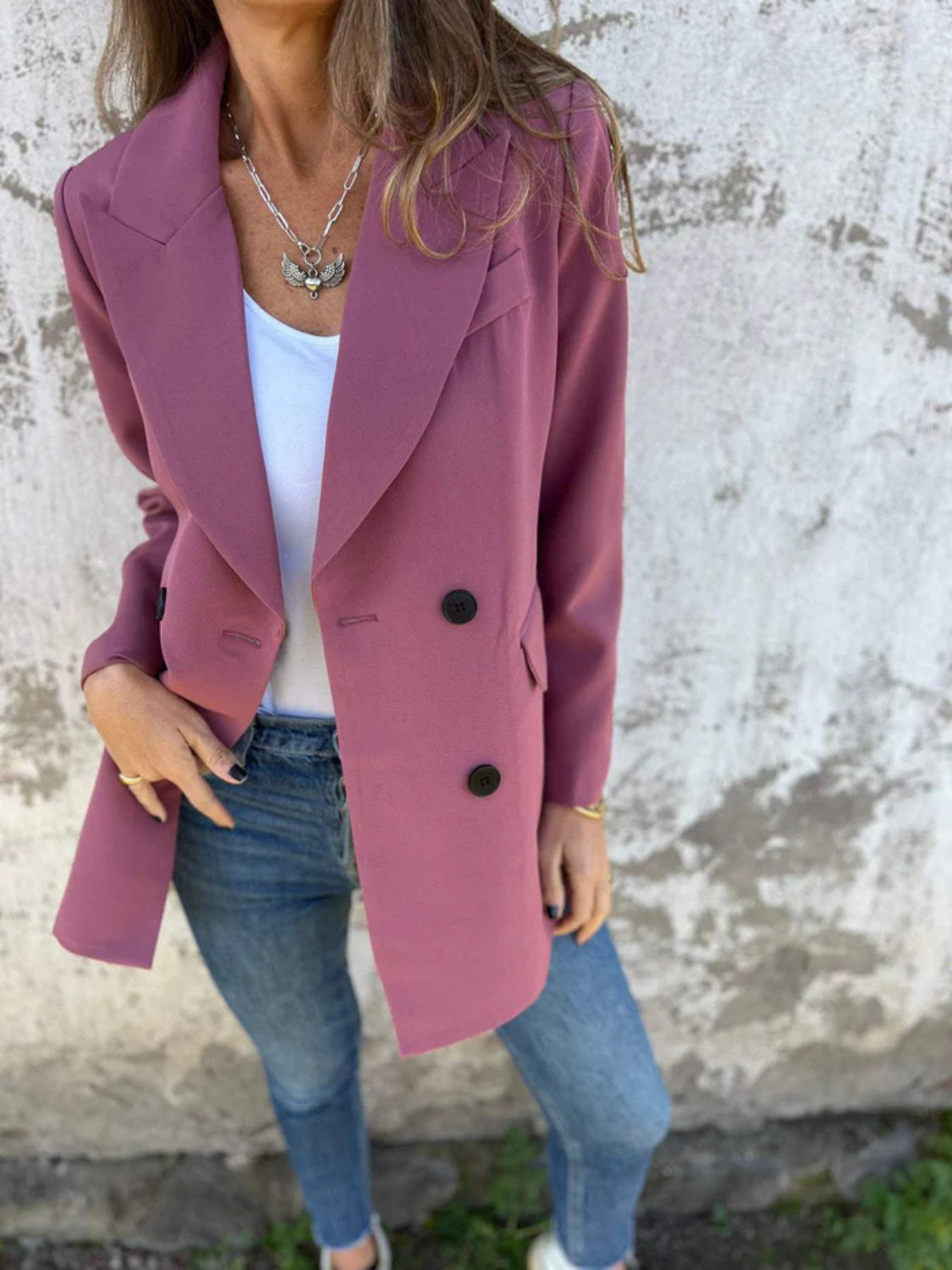 Full Size Collared Neck Long Sleeve Blazer - felvior