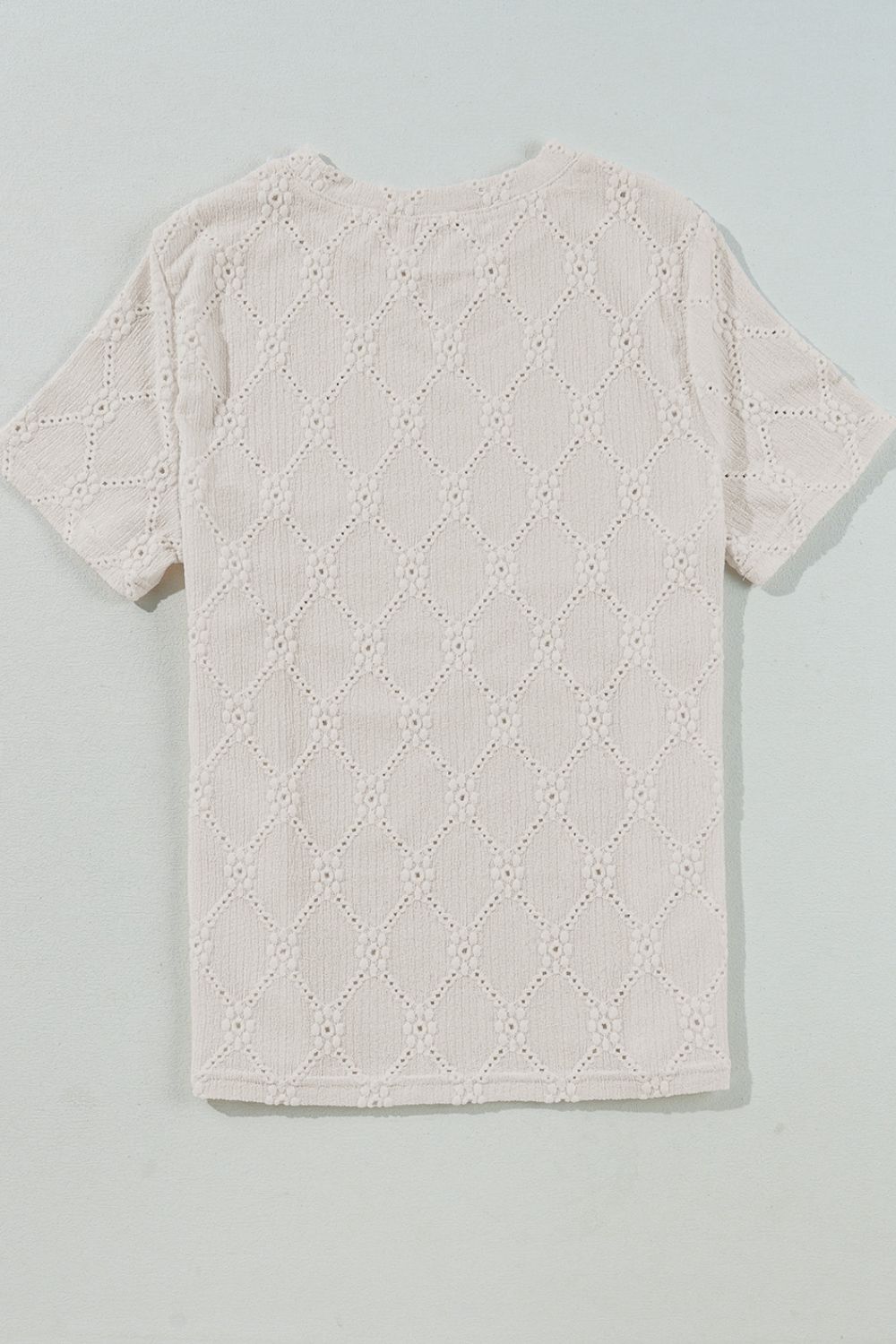 Eyelet Round Neck Short Sleeve Blouse