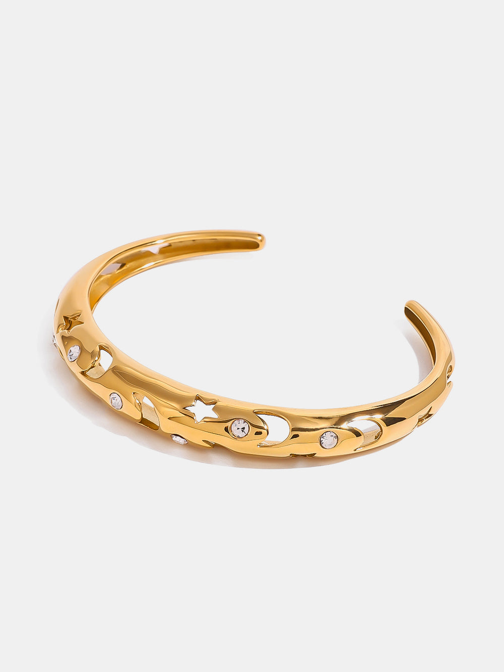Stainless Steel Inlaid Rhinestone Cutout Bracelet - felvior