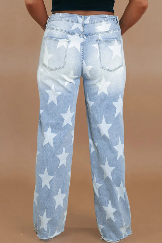 Plus Size Star Straight Leg Jeans with Pockets - felvior