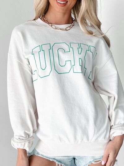 LUCKY Graphic Round Neck Long Sleeve Sweatshirt - felvior
