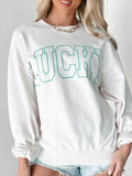 LUCKY Graphic Round Neck Long Sleeve Sweatshirt - felvior