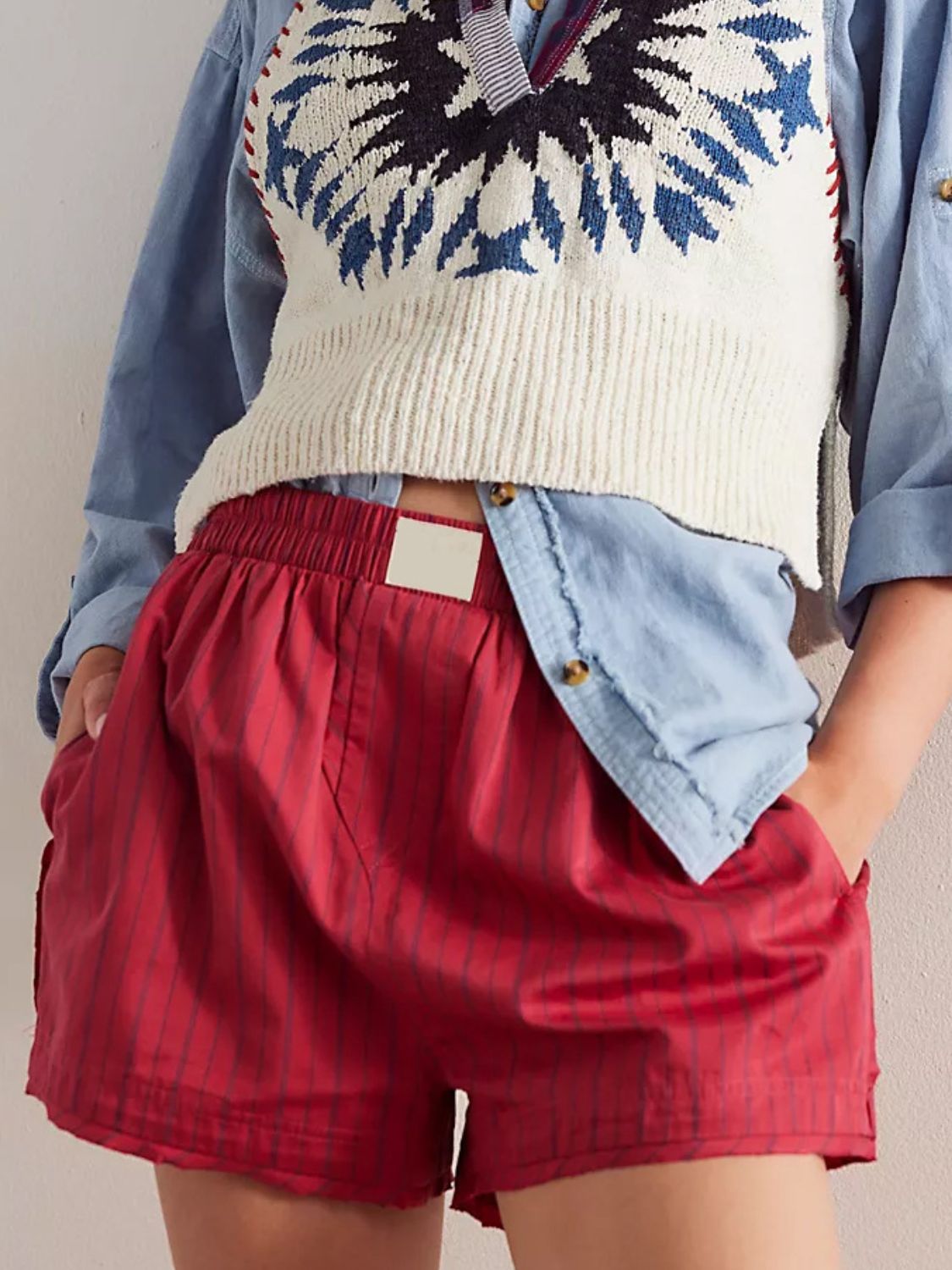 Striped Elastic Waist Shorts
