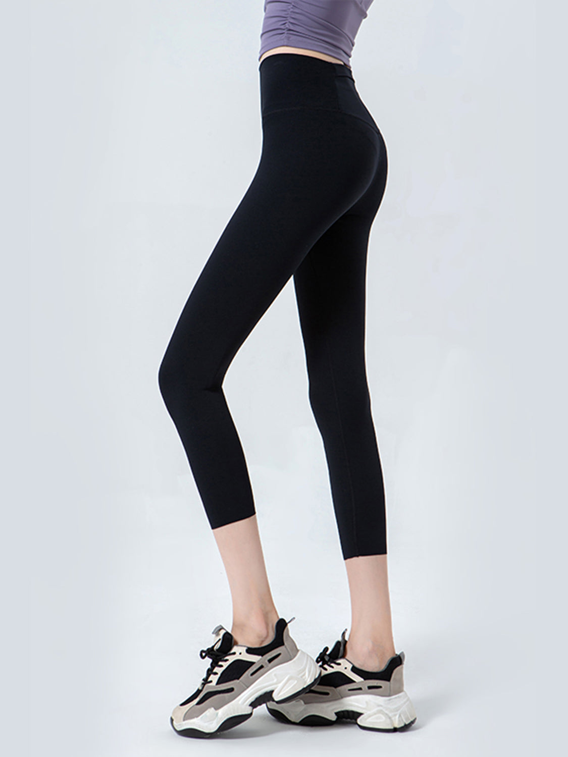 Wide Waistband Cropped Sports Leggings - felvior