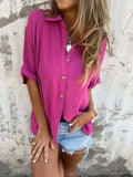 Full Size Collared Neck Half Sleeve Shirt Plus Size - felvior