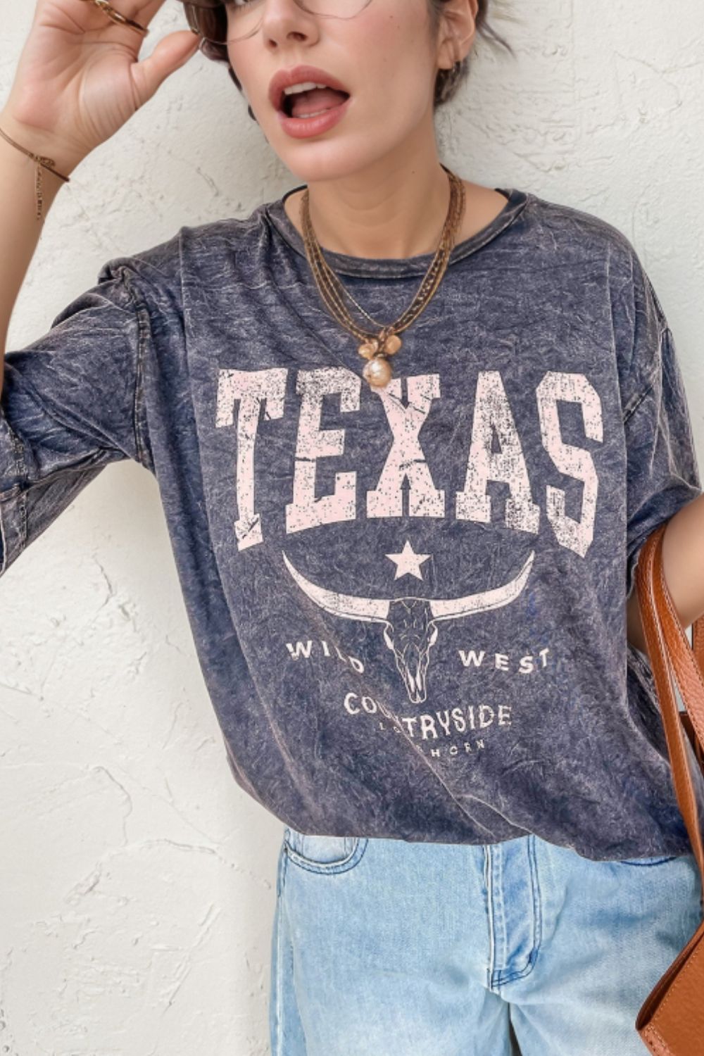 TEXAS Steer Head Graphic Mineral Wash Oversized T-Shirt