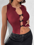 Perfee Ribbed Knot Button Cropped Tank