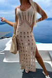 Openwork Slit Scoop Neck Sleeveless Cover Up - felvior