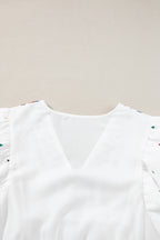 Printed V-Neck Puff Sleeve Top