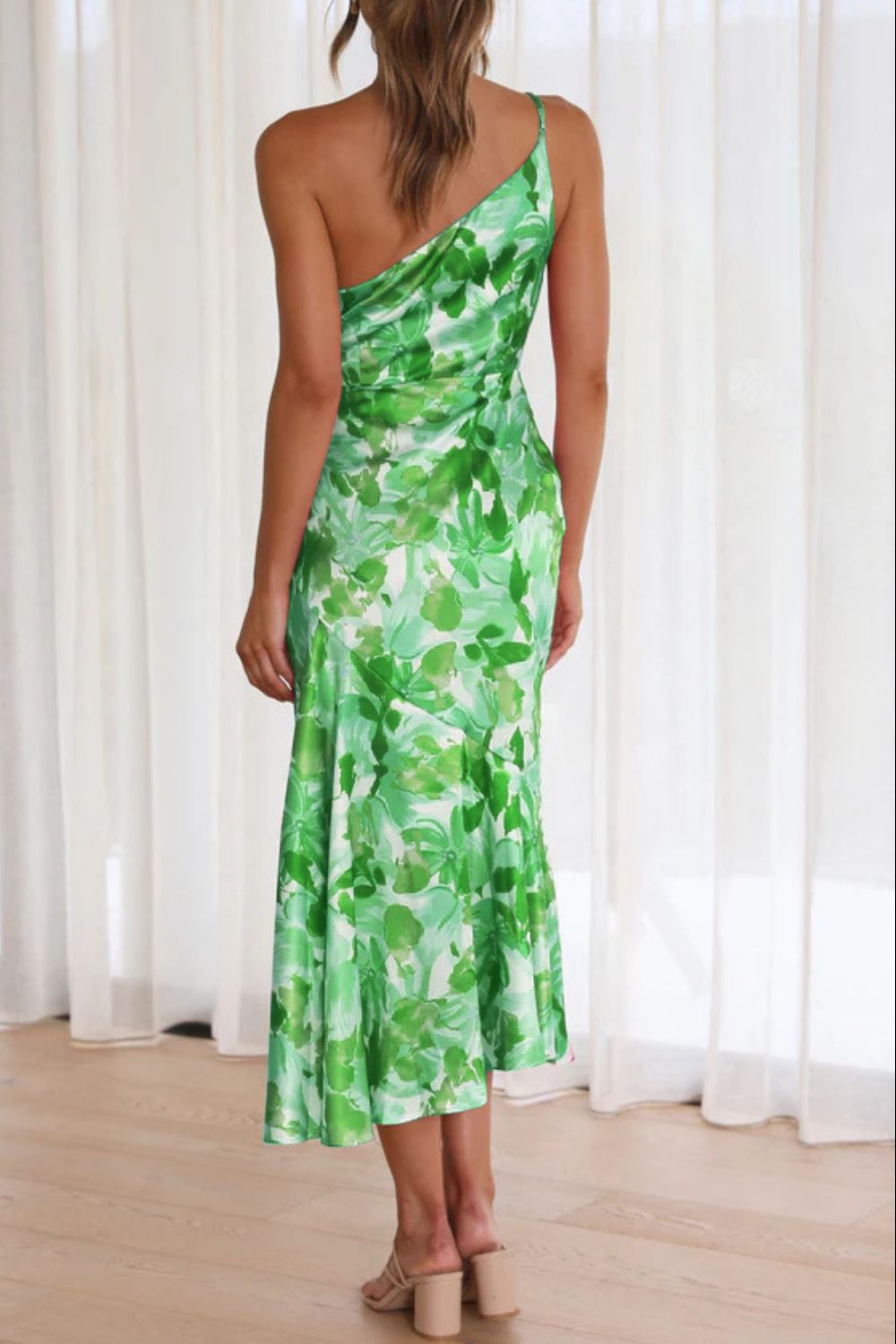 Ruched Printed Single Shoulder Midi Dress Zweitbild