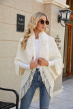 Fringe Detail Long Sleeve Ribbed Poncho - felvior