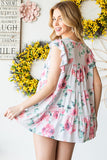 Heimish Full Size Butterfly Short Sleeve Round Neck Floral Print Tiered Top Plus Size - felvior