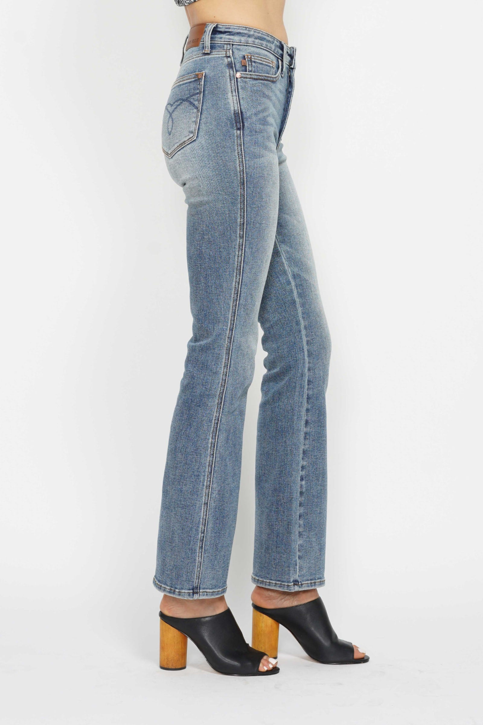 Judy Blue Full Size Tummy Control Back Embroidered Pocketed Bootcut Jeans Plus Size - felvior