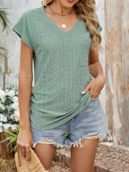 Eyelet V-Neck Short Sleeve Top