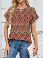 Printed Round Neck Short Sleeve Top