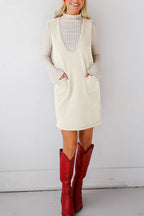 Lovelet Pocketed V-Neck Mini Sweater Overall Dress