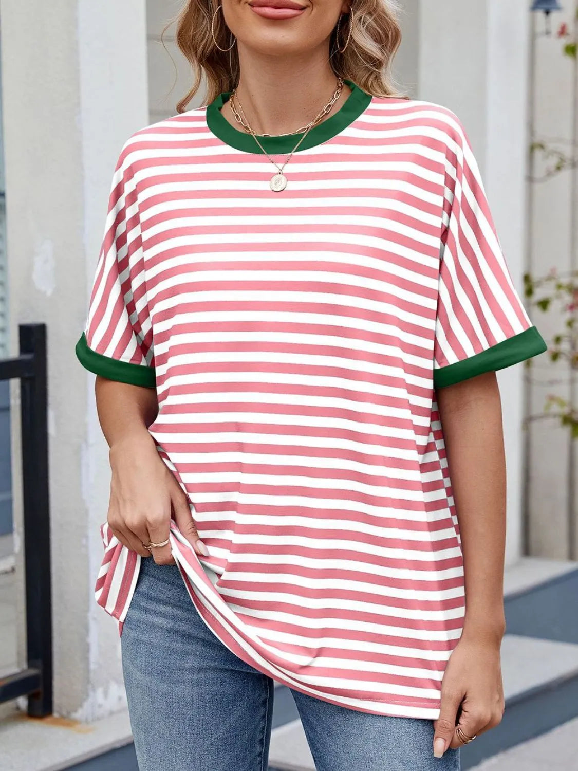 Striped Round Neck Half Sleeve T-Shirt