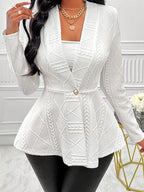 One Button Textured Peplum Cardigan