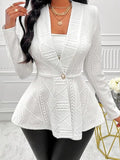 One Button Textured Peplum Cardigan - felvior
