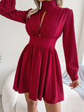 Cutout Turtleneck A-Line Mini Dress - felvior