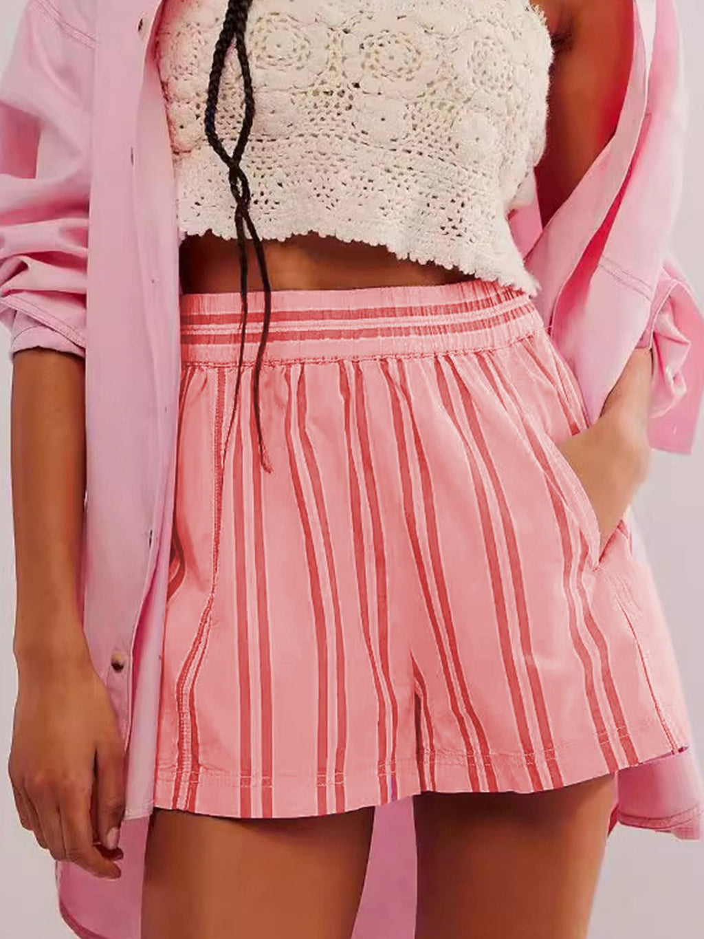 Striped Elastic Waist Shorts