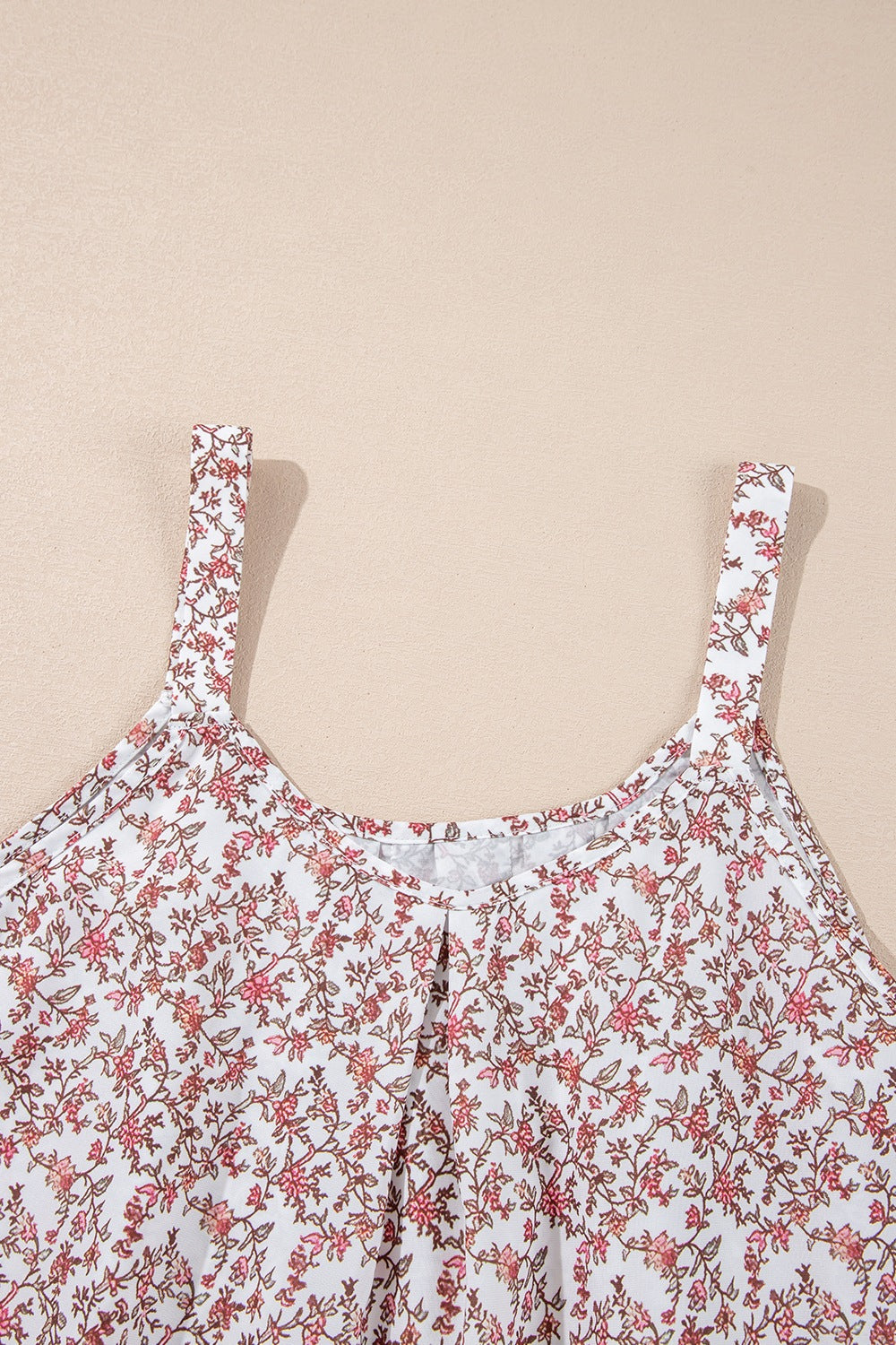 Floral Pleated Detail Scoop Neck Tank - felvior