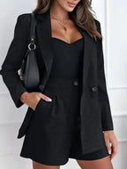 One Button Lapel Collar Blazer and Shorts Set