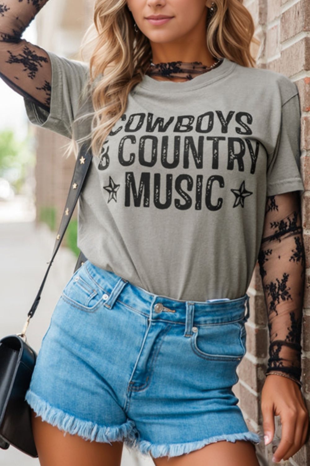 Letter Graphic Round Neck Short Sleeve T-Shirt Hauptbild