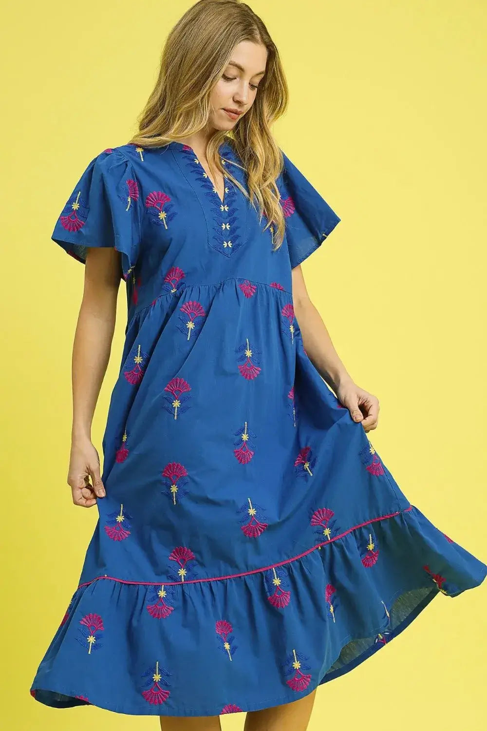 Umgee Embroidered Tiered Midi Dress