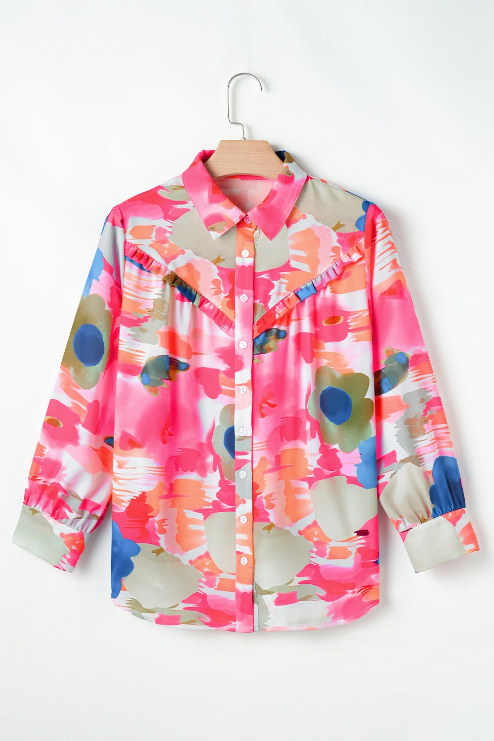 Abstract Print Collared Neck Long Sleeve Shirt - felvior