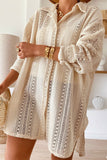 Lace Crochet Collared Neck Oversized Shirt - felvior