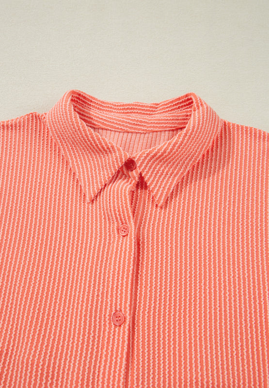 Corded Half Sleeve Button Up High Low Shirt - felvior