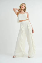 MABLE Crop Cami and Ruffled Wide Leg Pants Set