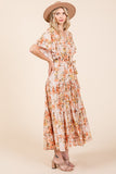 Mittoshop Floral Tie Waist Flutter Sleeve Tiered Dress - felvior