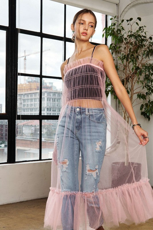 ADORA Ruffled Mesh Cover Up Dress - felvior