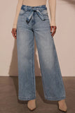 Tied Wide Leg Jeans with Pockets - felvior