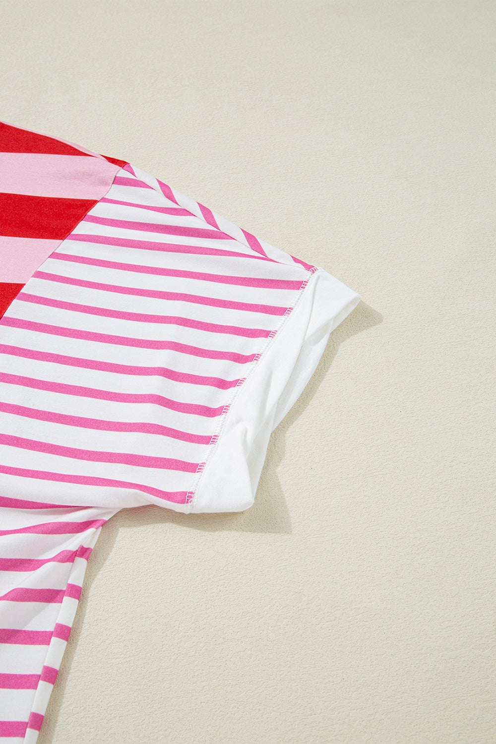 Stripe Side Slit Round Neck T-Shirt
